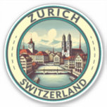 Zurich Switzerland Illustration Travel Art Abzeich Aufkleber<br><div class="desc">Zurich Retrovektor-Reisedesign. Die malerischen Gassen der Altstadt,  auf beiden Seiten des Flusses Limmat,  spiegeln ihre prämittelalterliche Geschichte wider.</div>