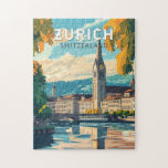 Zurich Switzerland Reisen Vintag<br><div class="desc">Zurich Retrovektor-Reisedesign. Die malerischen Gassen der Altstadt, auf beiden Seiten des Flusses Limmat, spiegeln ihre prämittelalterliche Geschichte wider.</div>