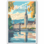 Zurich Switzerland Reisen Vintag Aufkleber<br><div class="desc">Zurich Retrovektor-Reisedesign. Die malerischen Gassen der Altstadt,  auf beiden Seiten des Flusses Limmat,  spiegeln ihre prämittelalterliche Geschichte wider.</div>