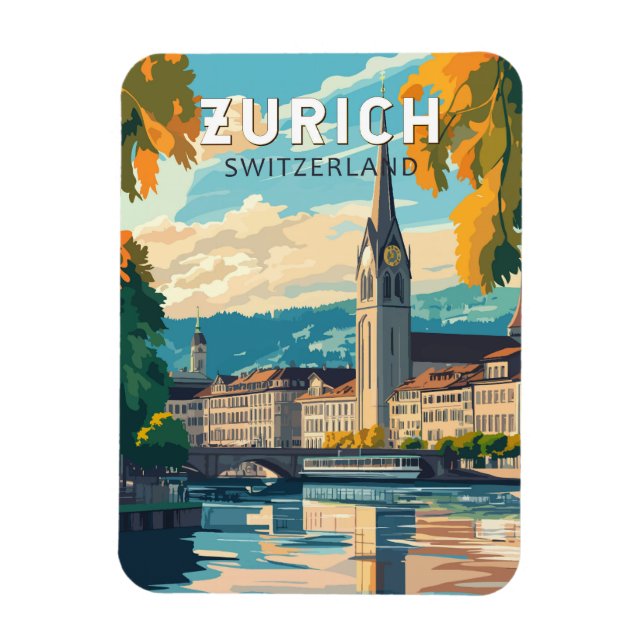 Zurich Switzerland Reisen Vintag Magnet (Vertikal)