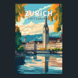 Zurich Switzerland Reisen Vintag Poster<br><div class="desc">Zurich Retrovektor-Reisedesign. Die malerischen Gassen der Altstadt, auf beiden Seiten des Flusses Limmat, spiegeln ihre prämittelalterliche Geschichte wider.</div>