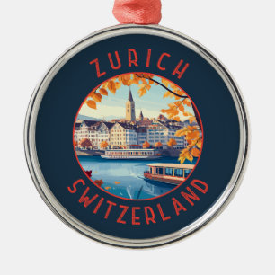 Zurich Switzerland Retro Distressed Circle Ornament Aus Metall