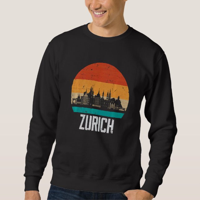 Zurich Switzerland Retro Vintage Sunset Skyline Zu Sweatshirt (Vorderseite)