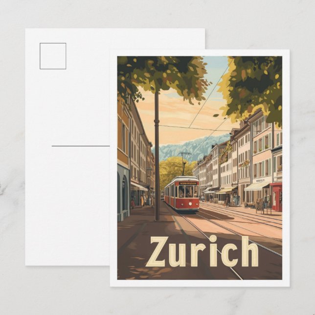 Zurich Switzerland Vintage Travel Illustration Postkarte (Vorne/Hinten)