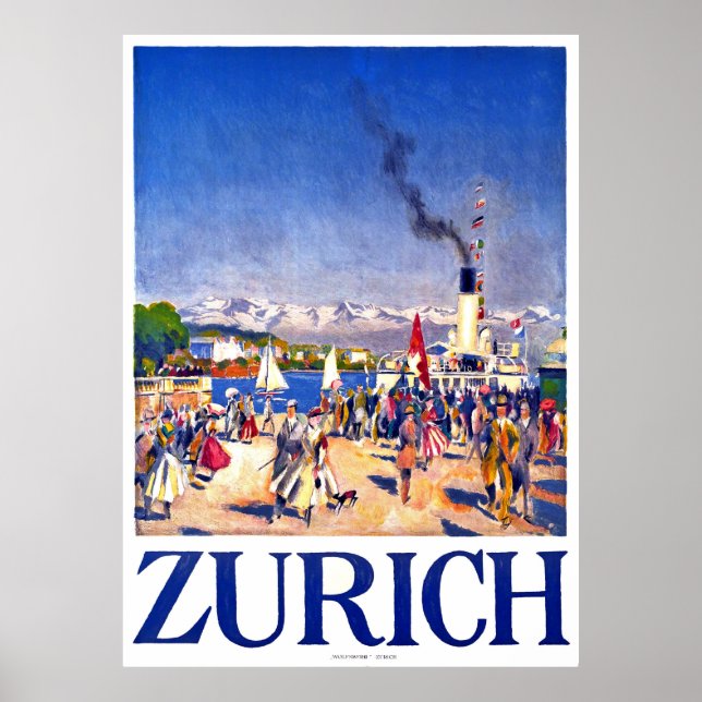 Zurich, tourist ship on city dock, Switzerland Poster (Vorne)