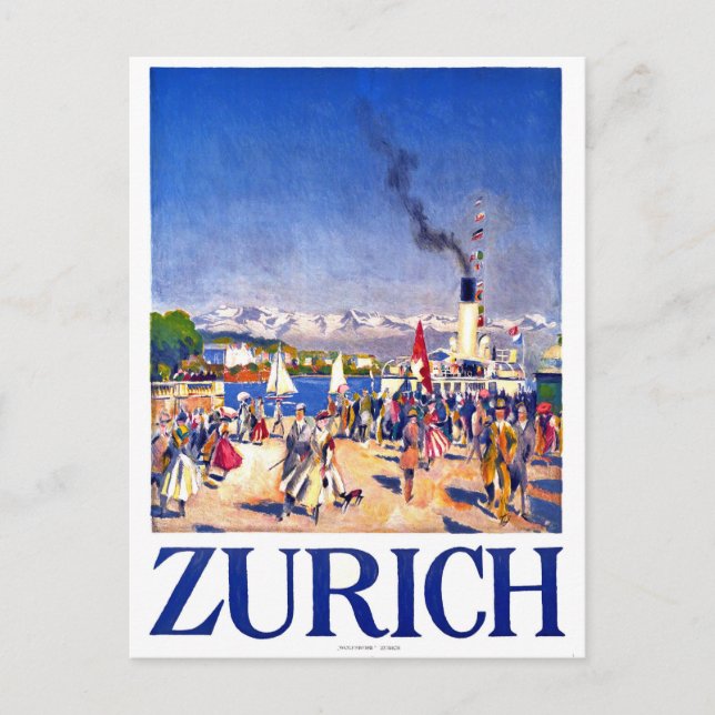 Zürich, Touristenschiff an der Anlegestelle der St Postkarte (Vorderseite)