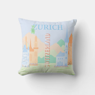 Zurich Travel Art, Schweiz, Blue Retro Travel Kissen