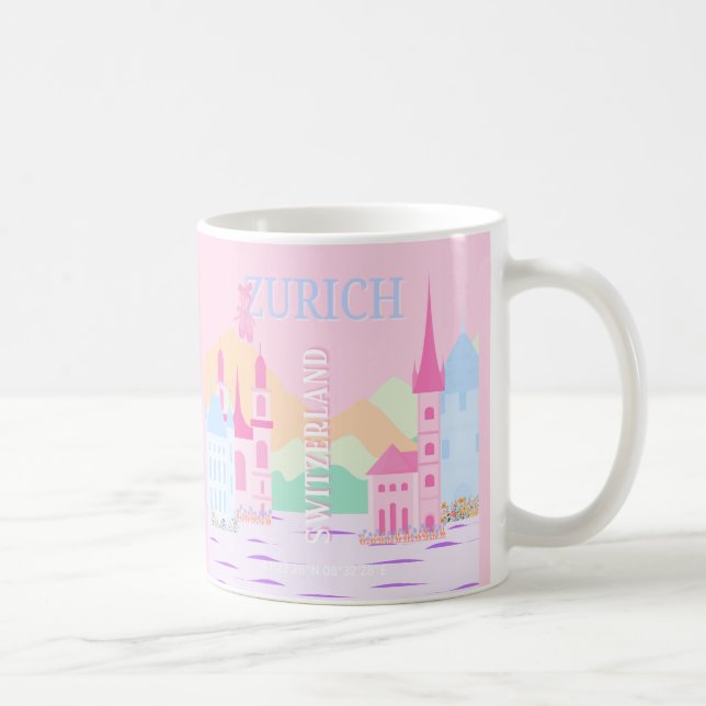 Zurich Travel Art, Schweiz, Pink Preppy Kaffeetasse (Rechts)