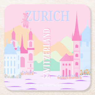 Zurich Travel Art, Schweiz, Pink Preppy Rechteckiger Pappuntersetzer