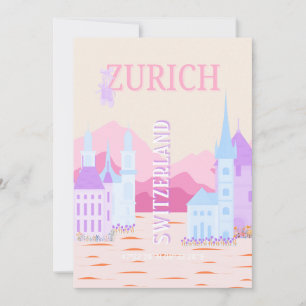 Zurich Travel Art, Schweiz, Pink Preppy Travel Feiertagskarte