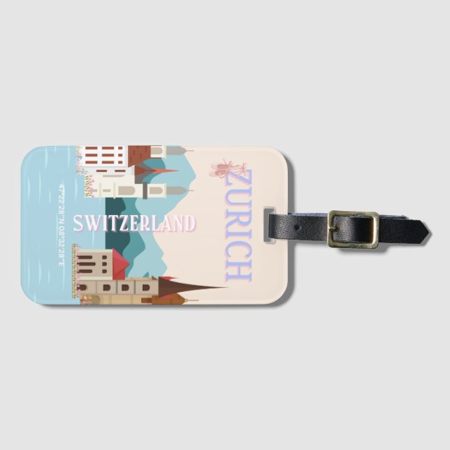 Zurich Travel Art, Schweiz Reisen Art, Retro Gepäckanhänger (Vorderseite (Horizontal))