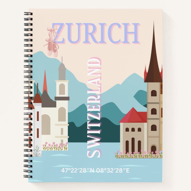 Zurich Travel Art, Schweiz Reisen Art, Retro Notizbuch (Vorderseite)