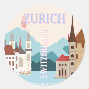 Zurich Travel Art, Schweiz Reisen Art, Retro Runder Aufkleber
