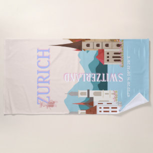 Zurich Travel Art, Schweiz Reisen Art, Retro Strandtuch