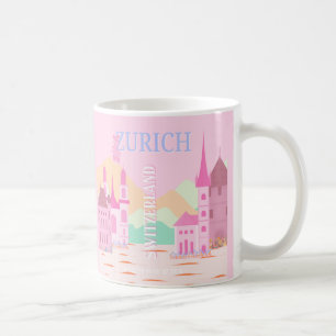 Zurich Travel Art, Schweiz Reisen Kunst, Rosa Kaffeetasse