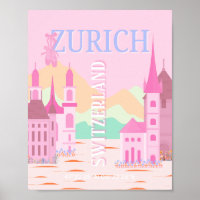 Zurich Travel Art, Schweiz Reisen Kunst, Rosa
