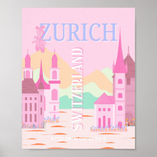 Zurich Travel Art, Schweiz Reisen Kunst, Rosa Poster