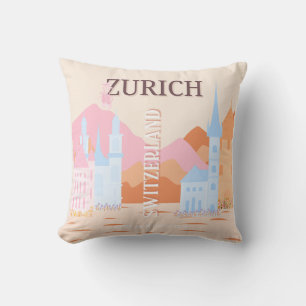 Zurich Travel Art, Schweiz, Retro Travel Art Kissen
