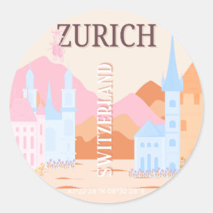 Zurich Travel Art, Schweiz, Retro Travel Art Runder Aufkleber