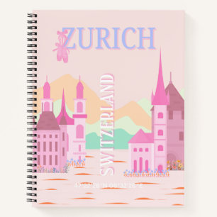 Zurich Travel Art, Schweiz, Rosa Retro Travel Notizbuch