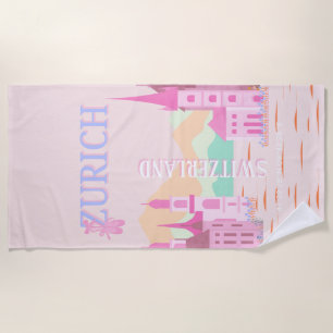 Zurich Travel Art, Schweiz, Rosa Retro Travel Strandtuch