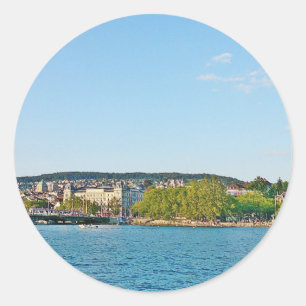 Zürichsee, Aussicht auf die Brücke Bellevue Runder Aufkleber
