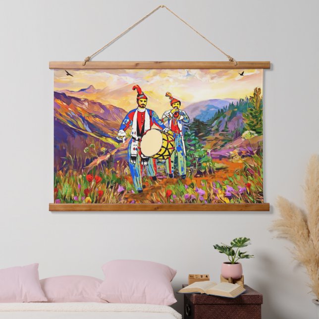 Zurna Dawola Wood Topped Wall Tapestry Wandteppich Mit Holzrahmen (Schlafzimmer)