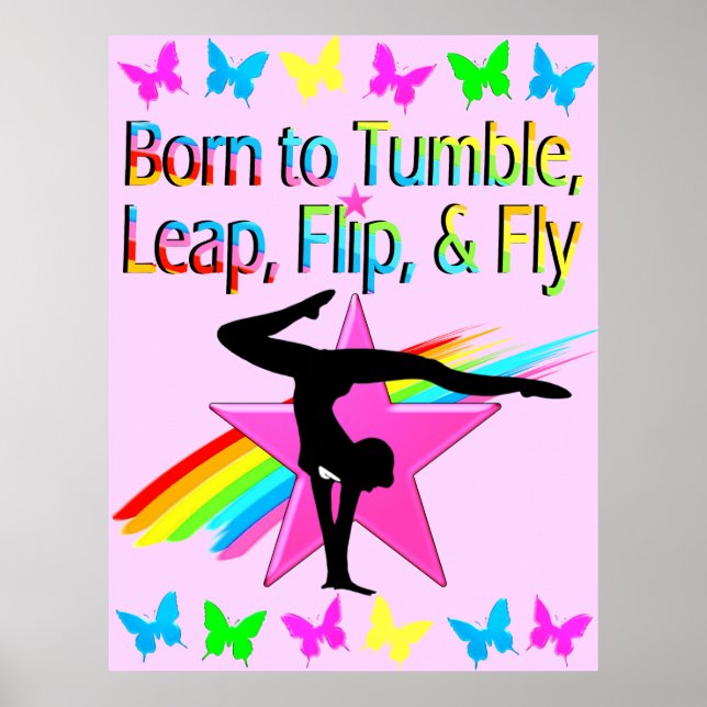 ZURÜCK DREHEND GYMNASTIK-MÄDCHEN-RAINBOW-DESIGN POSTER (Vorne)