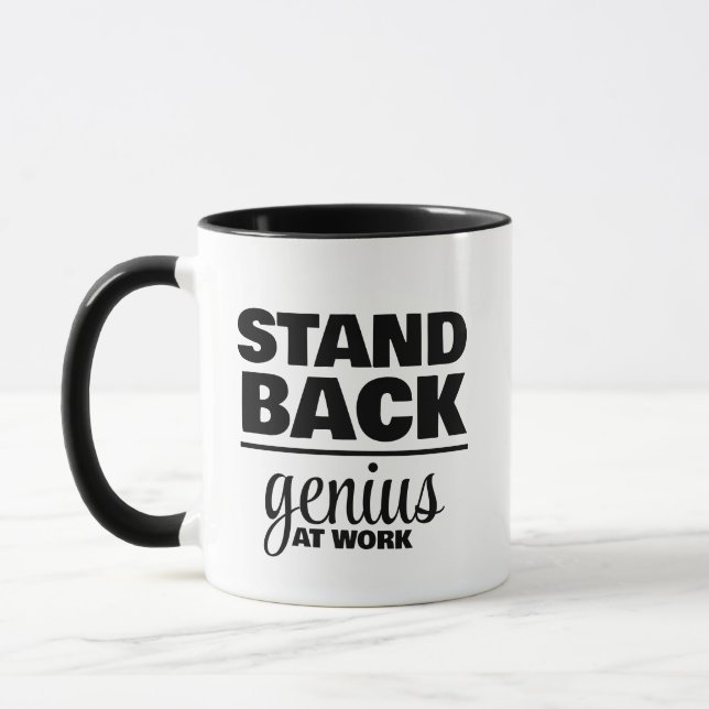 Zurück! Genie am Arbeitsplatz Tasse (Links)