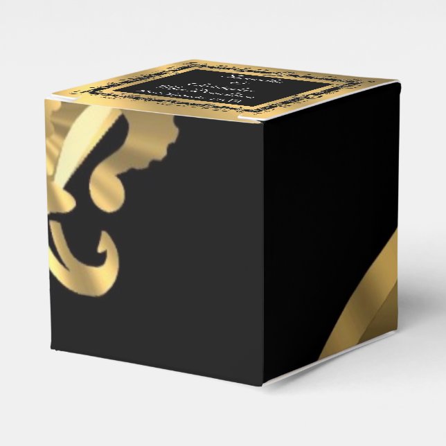 Zurück, goldener Fleur de lys Hochzeit Geschenkschachtel (Vorderseite)