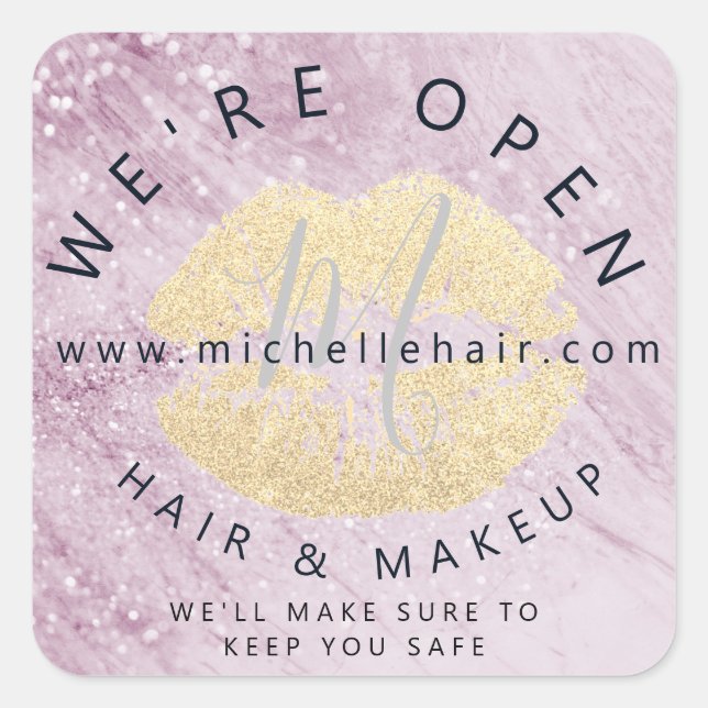 zurück in Business Haar und Make-up Glitzer Quadratischer Aufkleber (Vorderseite)
