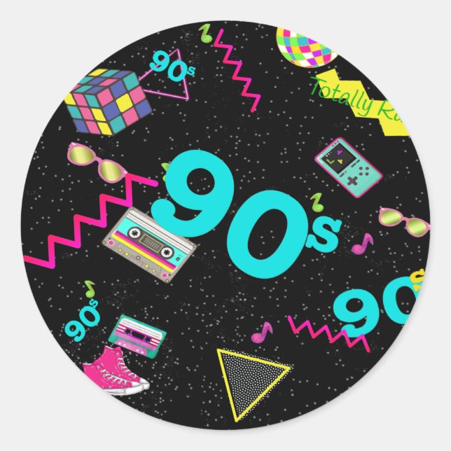 Zurück in die 90er Jahre, Retro, jedes Alter Runder Aufkleber (Vorderseite)
