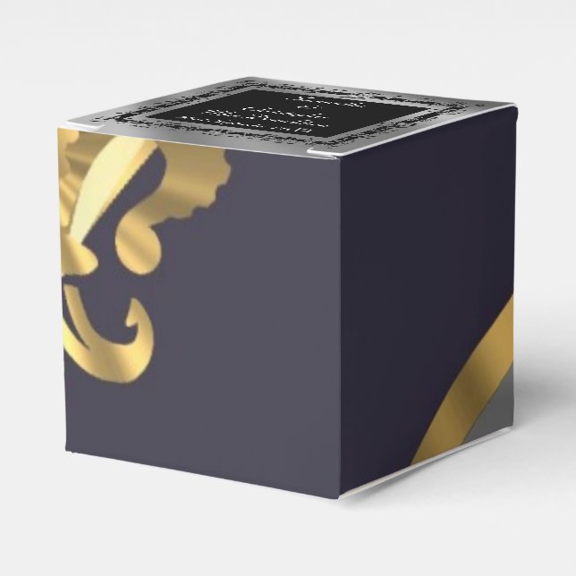 Zurück, Silbergoldfleur de lys Hochzeit Geschenkschachtel (Vorderseite)