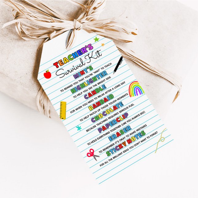 Zurück zu den Begeisterungsmarken des Lehrers Geschenkanhänger (Teacher's Survival Kit Favor Tags)