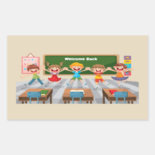 Zurück zu Schulkindern Rechteckiger Aufkleber