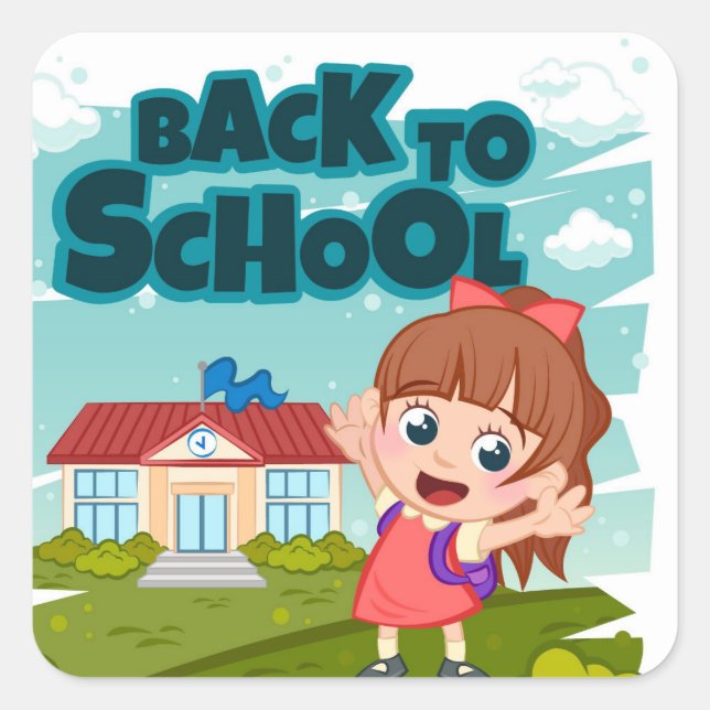 Zurück zum Cartoon der Schule Quadratischer Aufkleber (Vorderseite)