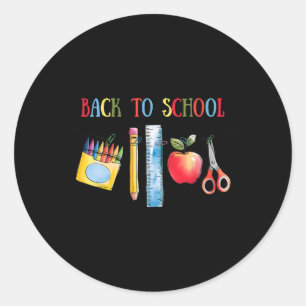 Zurück zum Schul-Shirt Apfel Buntstifte Bleistift  Runder Aufkleber