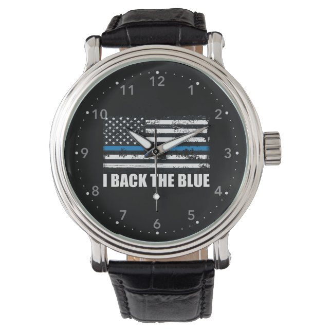 Zurück zur blauen Linie USA Flag MAGA WWG1WA Armbanduhr (Vorderseite)