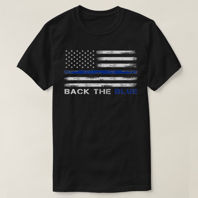 Zurück zur Blue Thin Blue Line American Flag Polic T-Shirt (Design vorne)