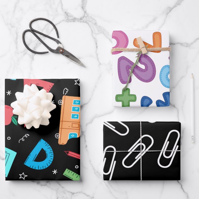 Zurück zur Mathematik und Zahlen Set von 3 Geschenkpapier Set (Vorderseite)