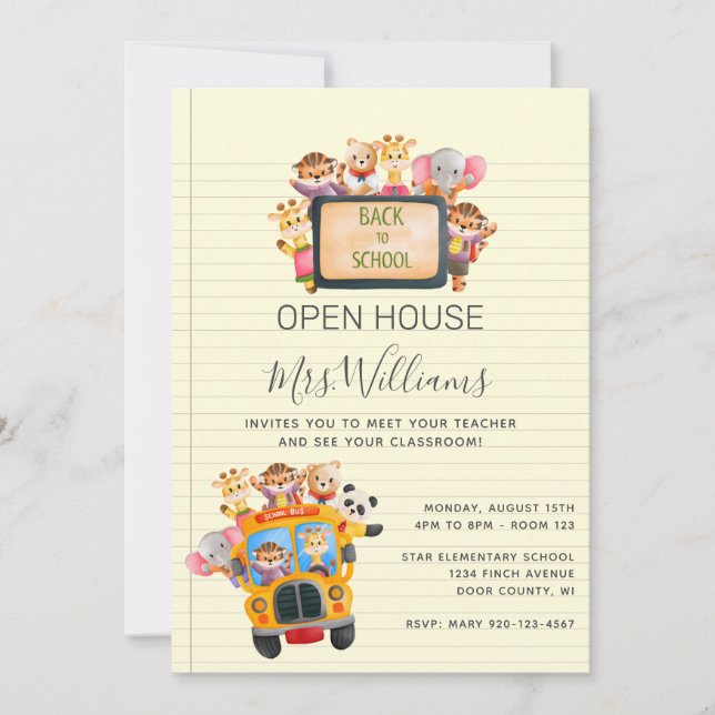 Zurück zur offenen Tür der Schule Einladung (Vorderseite)