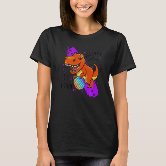 Zurück zur Schule 1. Klasse Dinosaurier Rex Pop It T-Shirt (Vorderseite)