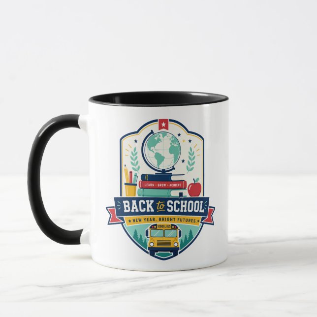 Zurück zur Schule-Abzeichen-Design Tasse (Links)