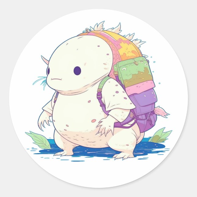 Zurück zur Schule Axolotl Kawaii Cartoon Runder Aufkleber (Vorderseite)