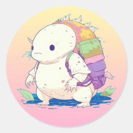 Zurück zur Schule Axolotl Kawaii Cartoon Runder Aufkleber