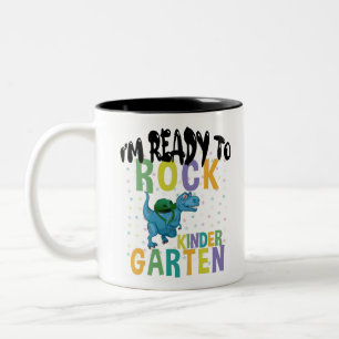 Zurück zur Schule bin ich bereit, vor dem K Dinosa Zweifarbige Tasse