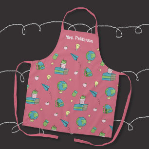 Zurück-zur-Schule-Doodle-Muster-Lehrerin-Rosa-Schü Schürze