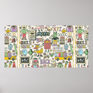 Zurück zur Schule farbenfrohe Doodle Set 2. Handge Poster