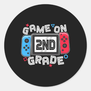 Zurück zur Schule Game On 2. Klasse Spaß Gamer Kin Runder Aufkleber