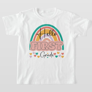 Zurück zur Schule Hallo Erster Lehrer Regenbogen T-Shirt